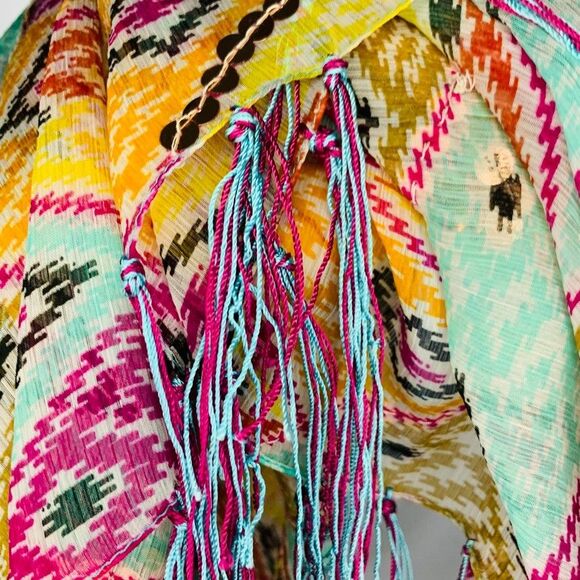 Scarf Womens Shawl Cover up Sarong Sequins Fringe Boho Festival Sheer Colorful - Picture 1 of 9